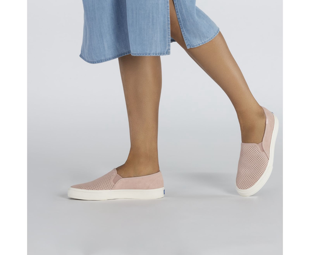 Slip On Γυναικεια - Keds Double Decker Perf Suede - Ροζ - JULIB8195